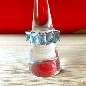 925 Blue Aqua ring. Emerald cut stones. Size 6